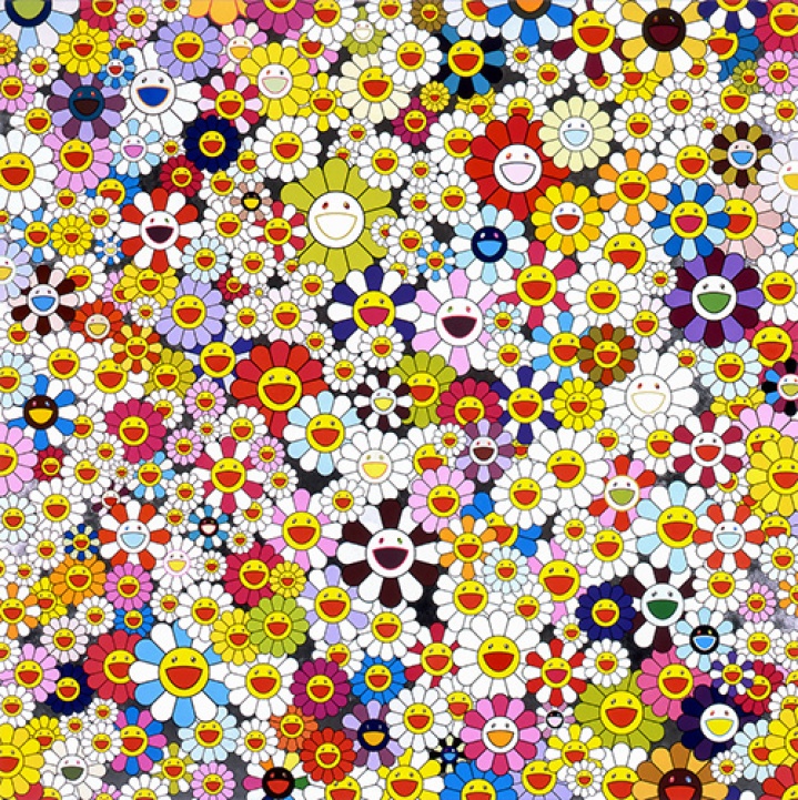Takashi Murakami Flowers, flowers, flowers, 2010 acrylic and platinum leaf on canvas mounted on aluminum frame Collection of the Chang family, Taiwan © 2010 Takashi Murakami/Kaikai Kiki Co., Ltd. All Rights Reserved